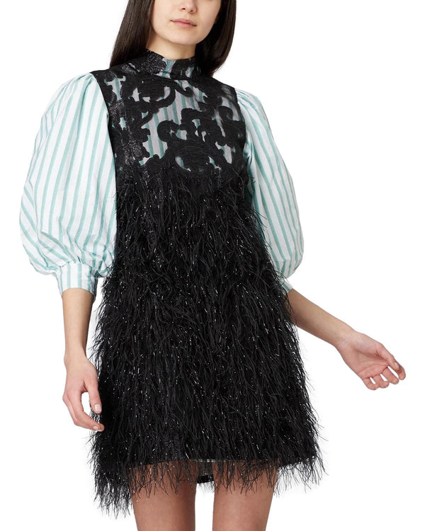 GANNI Feather Trim Mini Dress Size L