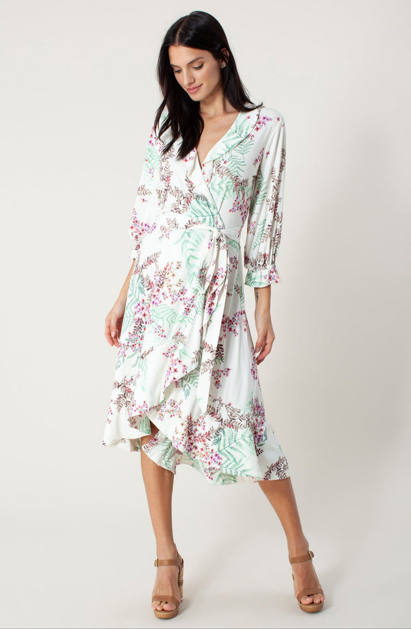HALE BOB Cream Dress w/ Floral Print Wrap Dress Size XL