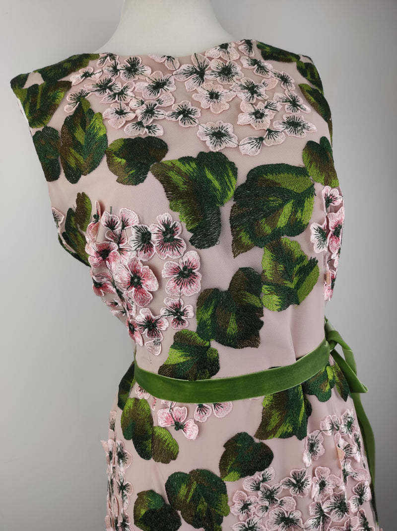 MATILDE CANO Pink Floral w/ Green Leaves Dress