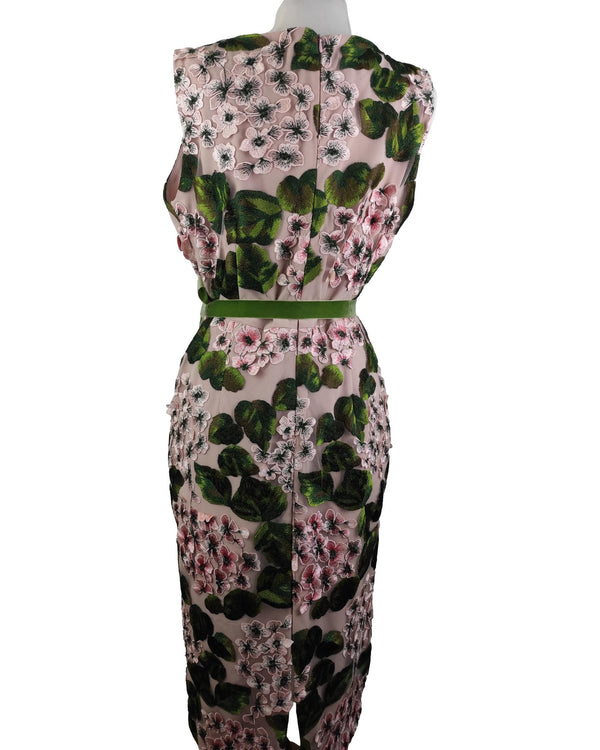 MATILDE CANO Pink Floral w/ Green Leaves Dress