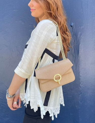 SANDRO Beige Bag w Crossbody Gold Chain Strap