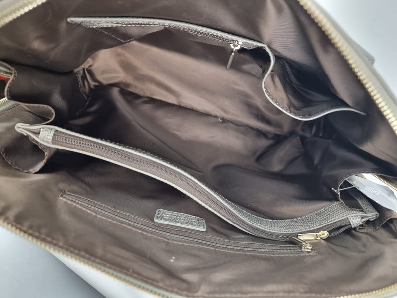 ZOHARA Dunluce Structured Short Handle Oval Grey Bag w Green Tassel
