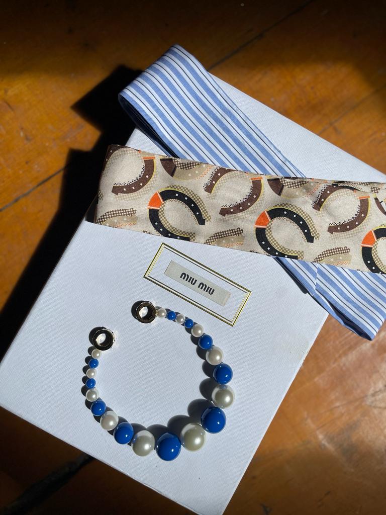 MIU MIU Bead & Silk Ribbon Multi Strand Necklace