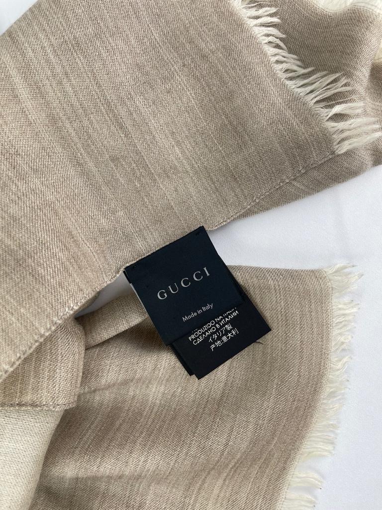 GUCCI Wool and Silk Blend Fringed Scarf