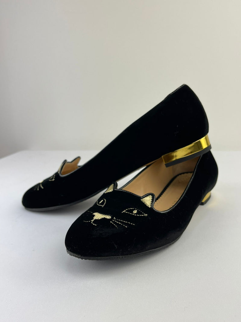 CHARLOTTE OLYMPIA Kitty Embroidered Flats Size 7 UK