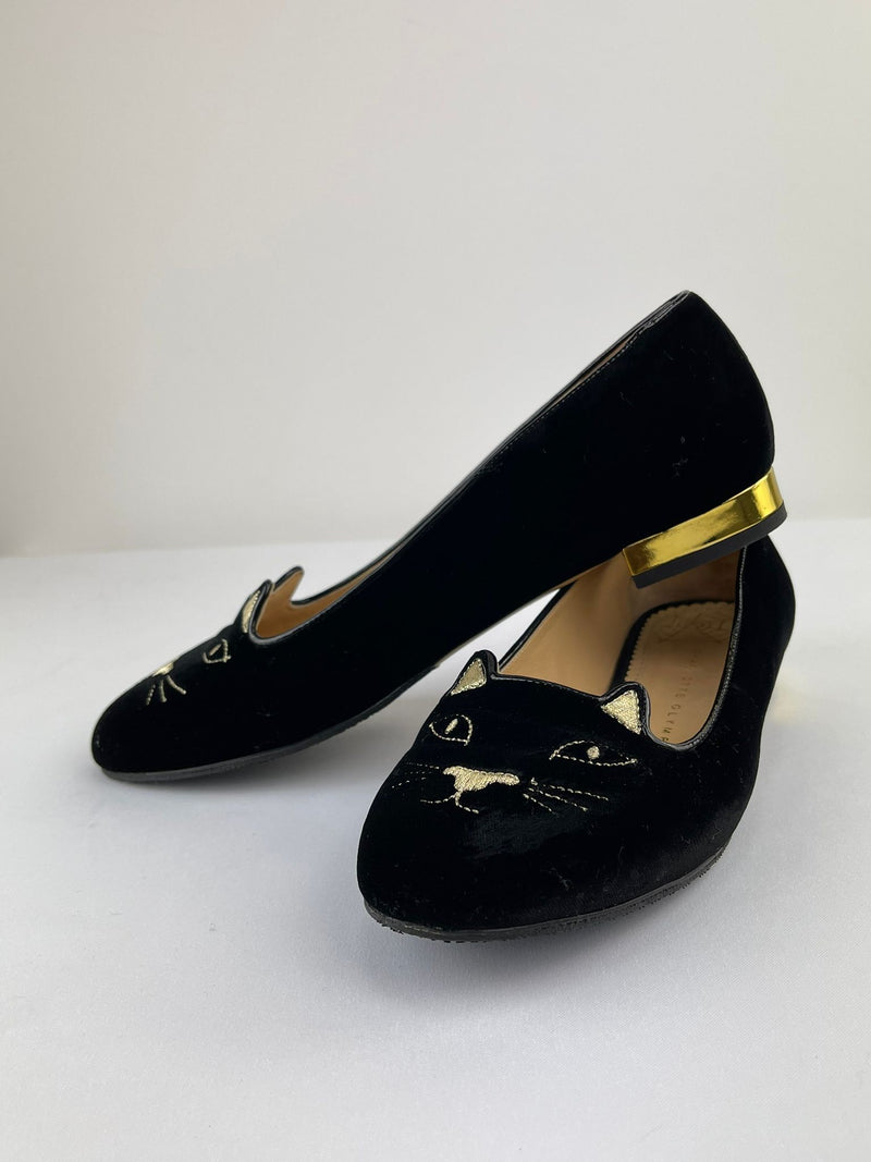 CHARLOTTE OLYMPIA Kitty Embroidered Flats Size 7 UK