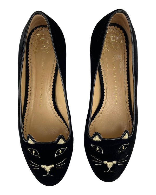 CHARLOTTE OLYMPIA Kitty Embroidered Flats Size 7 UK