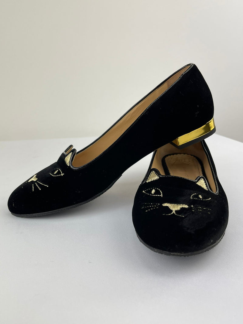 CHARLOTTE OLYMPIA Kitty Embroidered Flats Size 7 UK