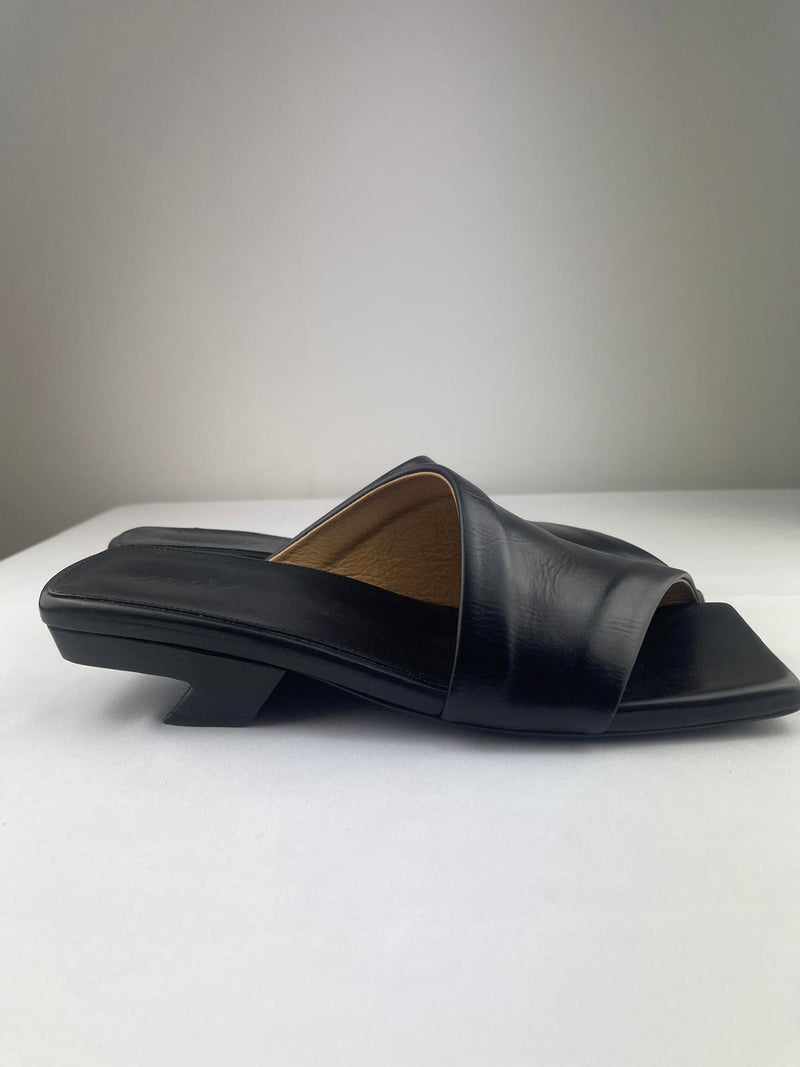 MARSÈLL Black Scalino Asymmetric Leather Mules Size UK 7