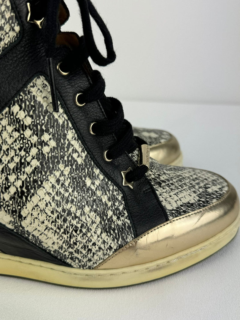 JIMMY CHOO Snakeskin Sneaker Wedges Size UK 8