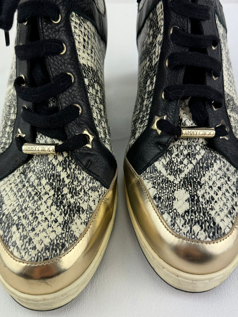 JIMMY CHOO Snakeskin Sneaker Wedges Size UK 8