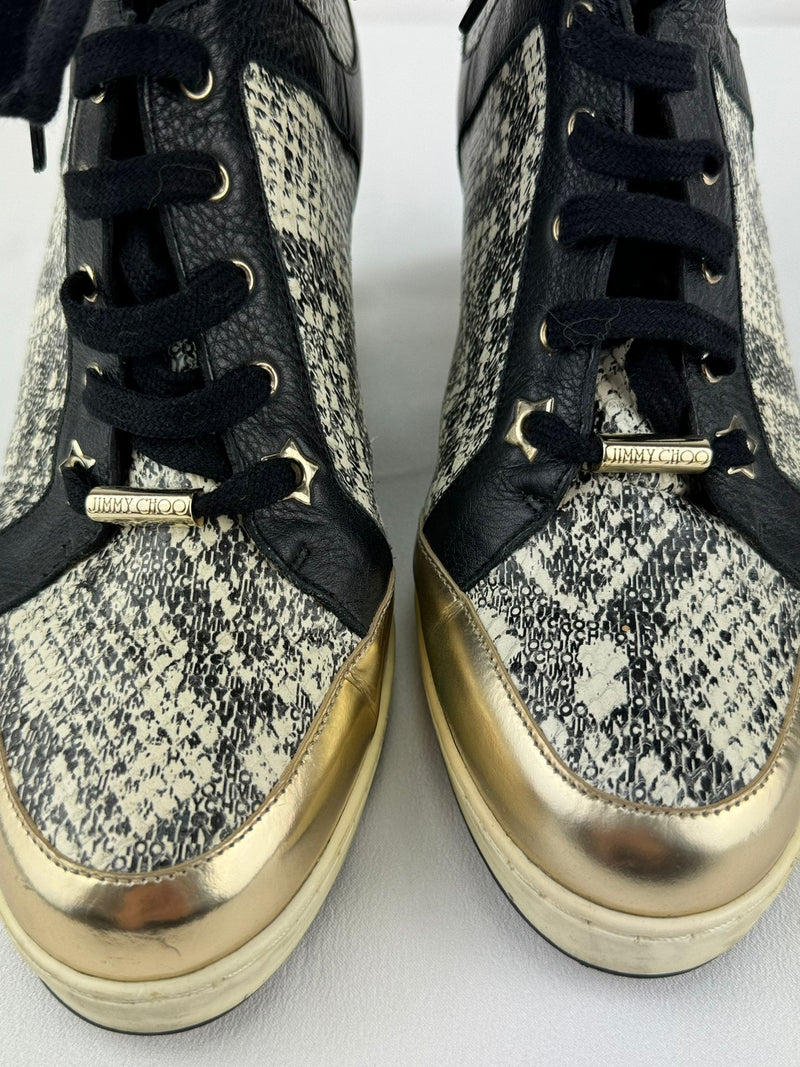 JIMMY CHOO Snakeskin Sneaker Wedges Size UK 8