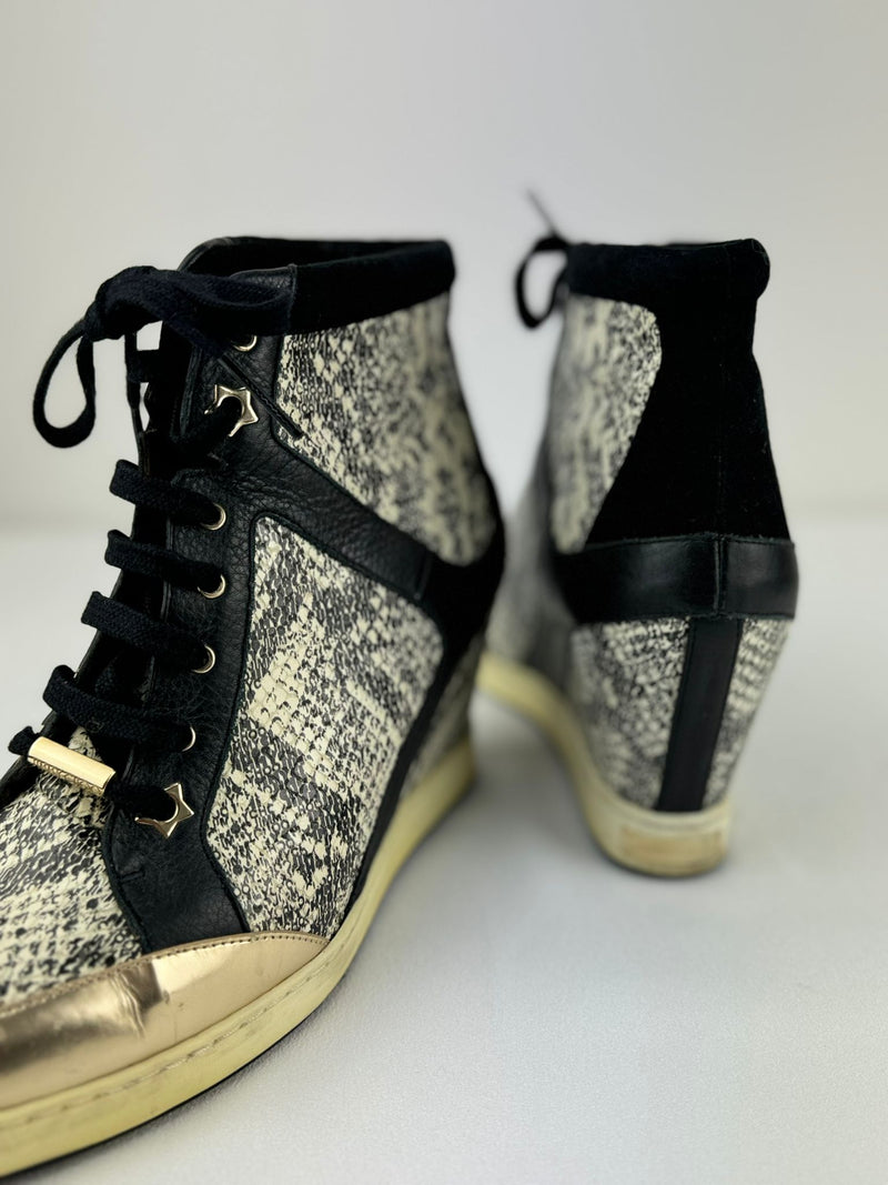 JIMMY CHOO Snakeskin Sneaker Wedges Size UK 8