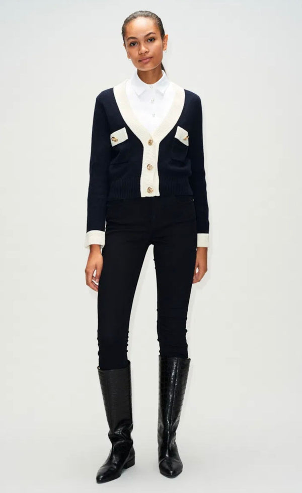 CLAUDIE PIERLOT Navy/Cream Cardigan Size M