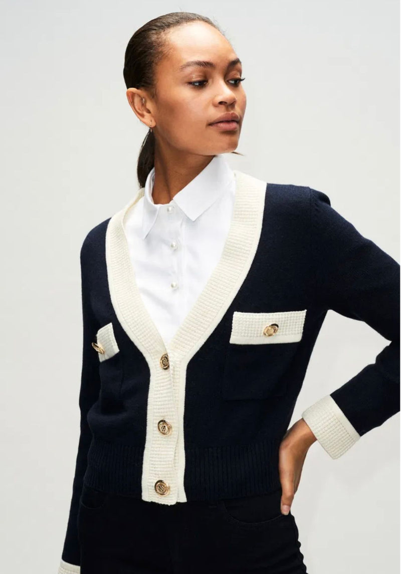CLAUDIE PIERLOT Navy/Cream Cardigan Size M