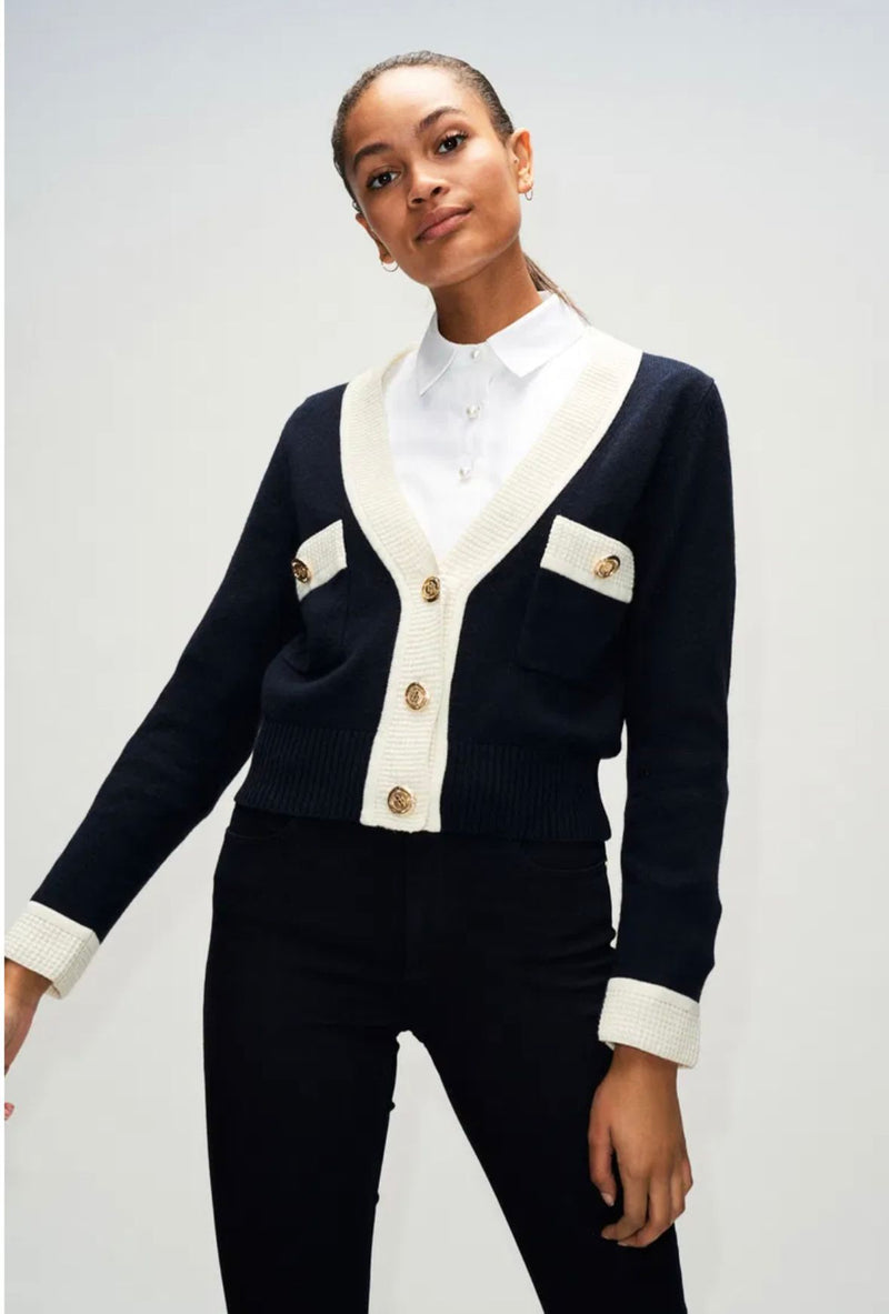CLAUDIE PIERLOT Navy/Cream Cardigan Size M