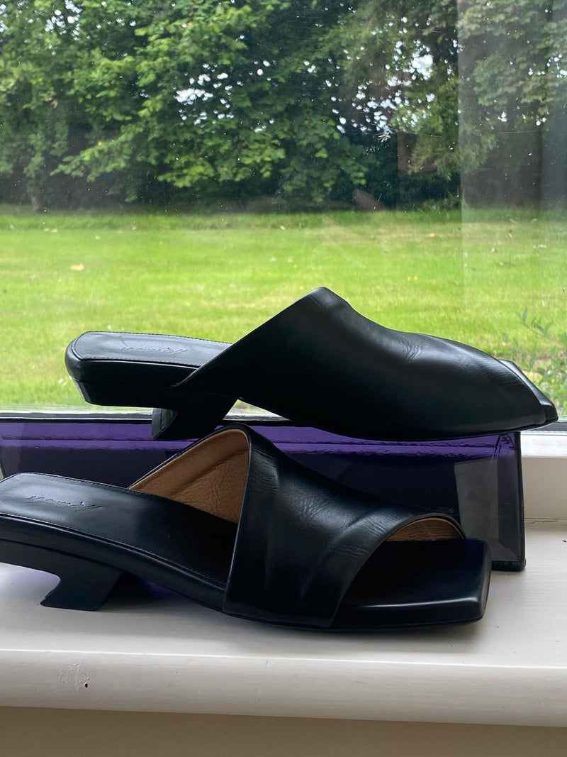 MARSÈLL Black Scalino Asymmetric Leather Mules Size UK 7