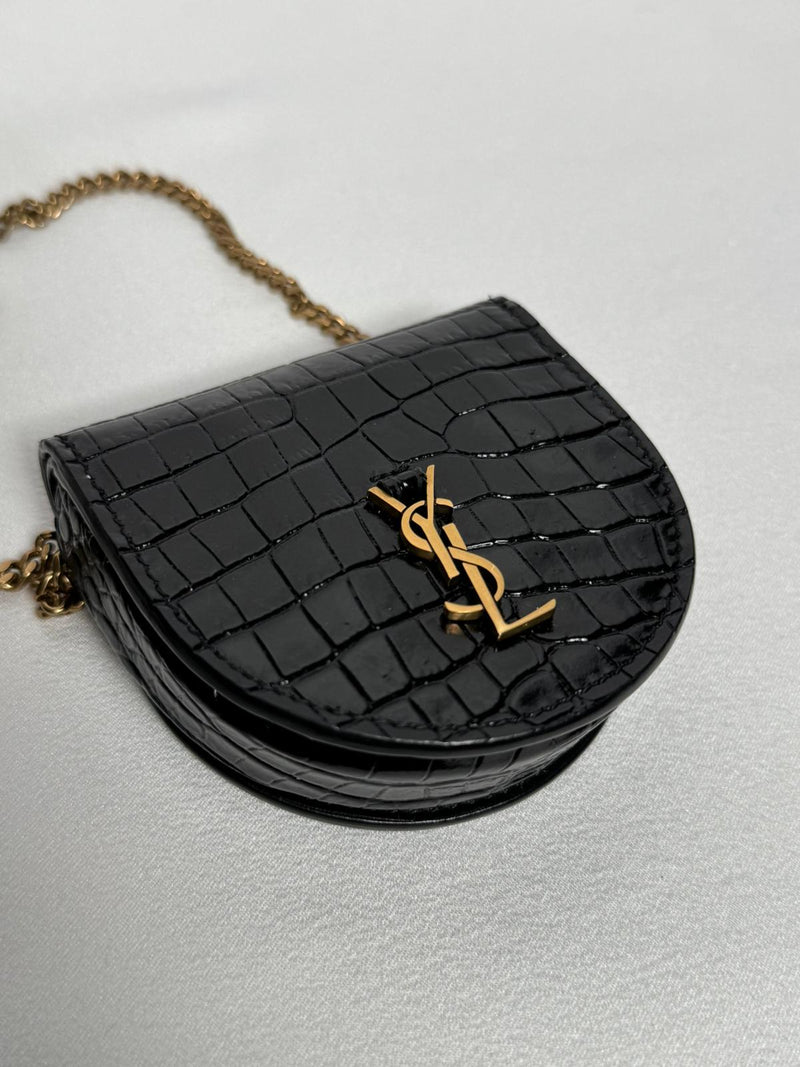 SAINT LAURENT Le K Crocodile Embossed Leather Baby Satchel