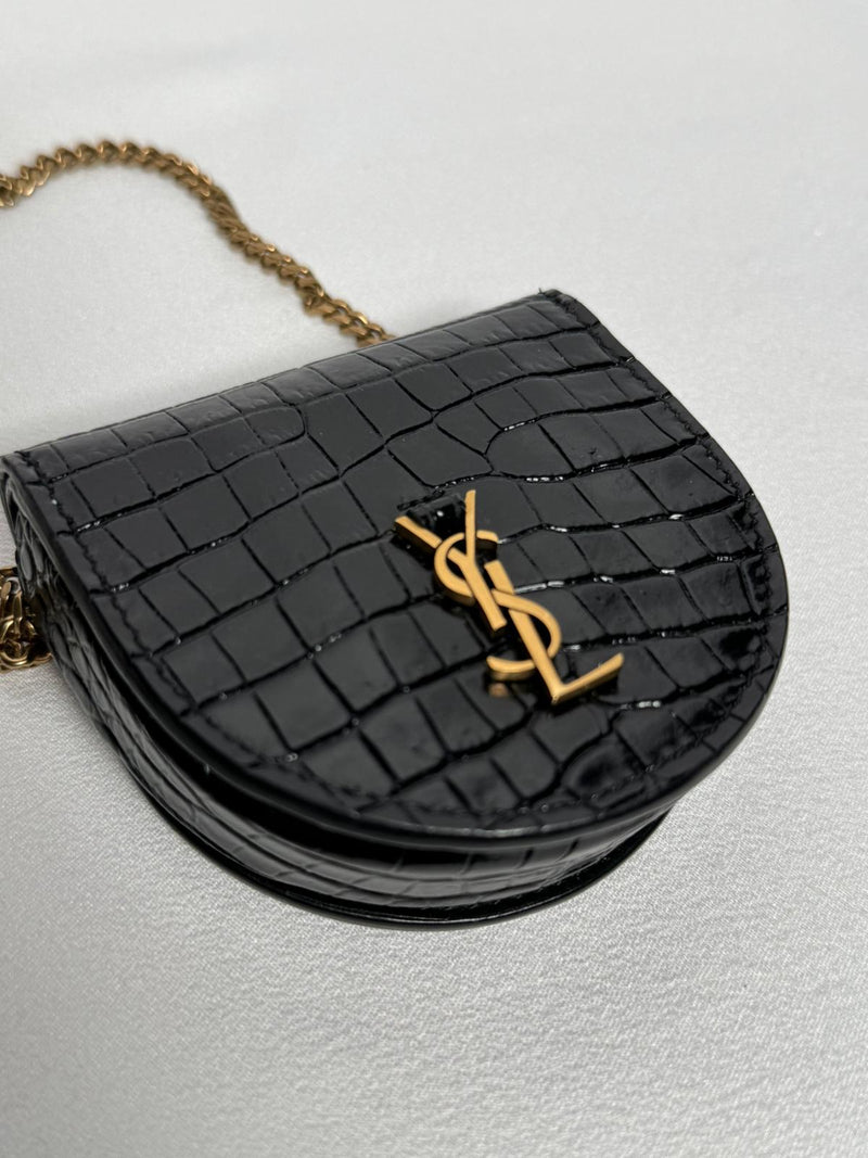 SAINT LAURENT Le K Crocodile Embossed Leather Baby Satchel