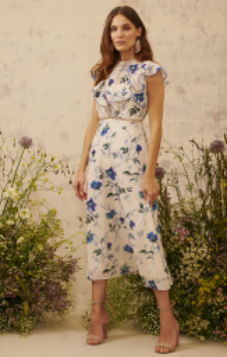 HOPE & IVY White w/ Blue Floral Dress