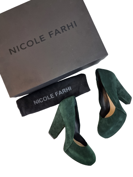 NICOLE FARHI Suede Green Heels