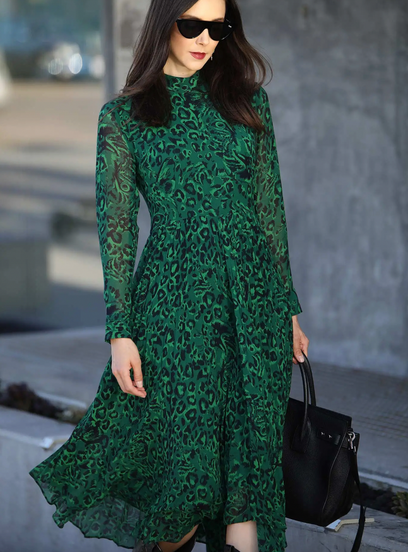 WHISTLES Green Pattern Dress