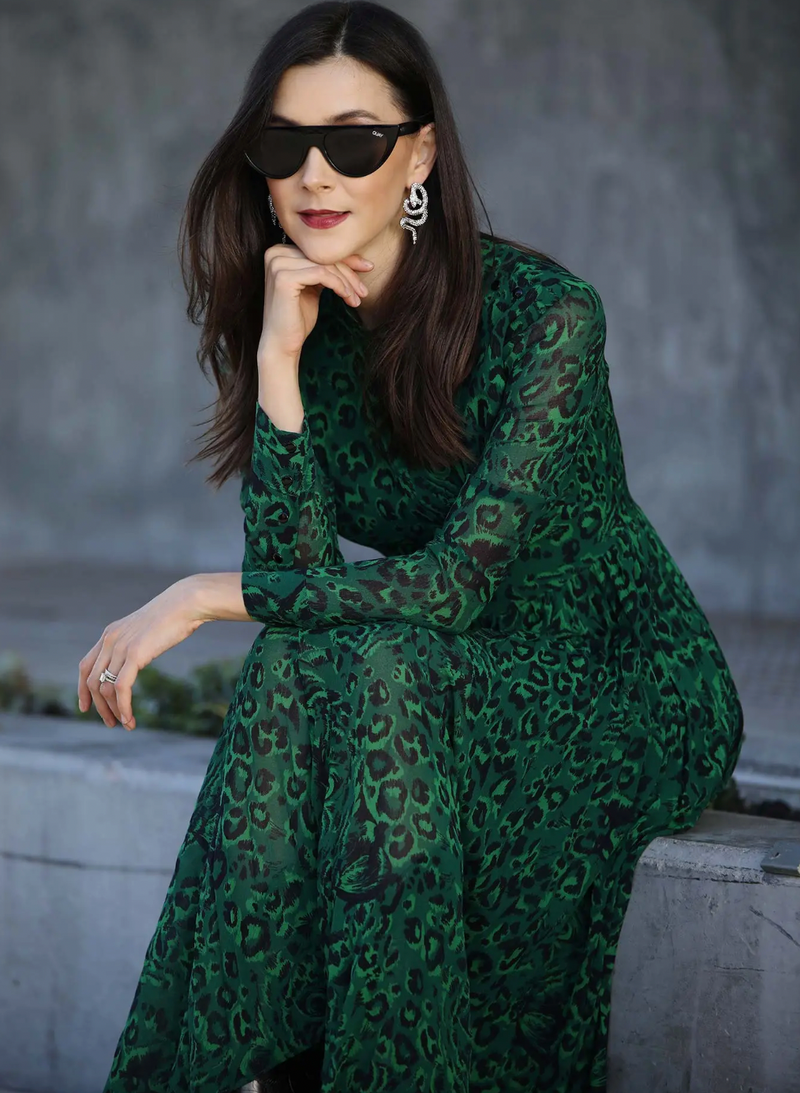 WHISTLES Green Pattern Dress