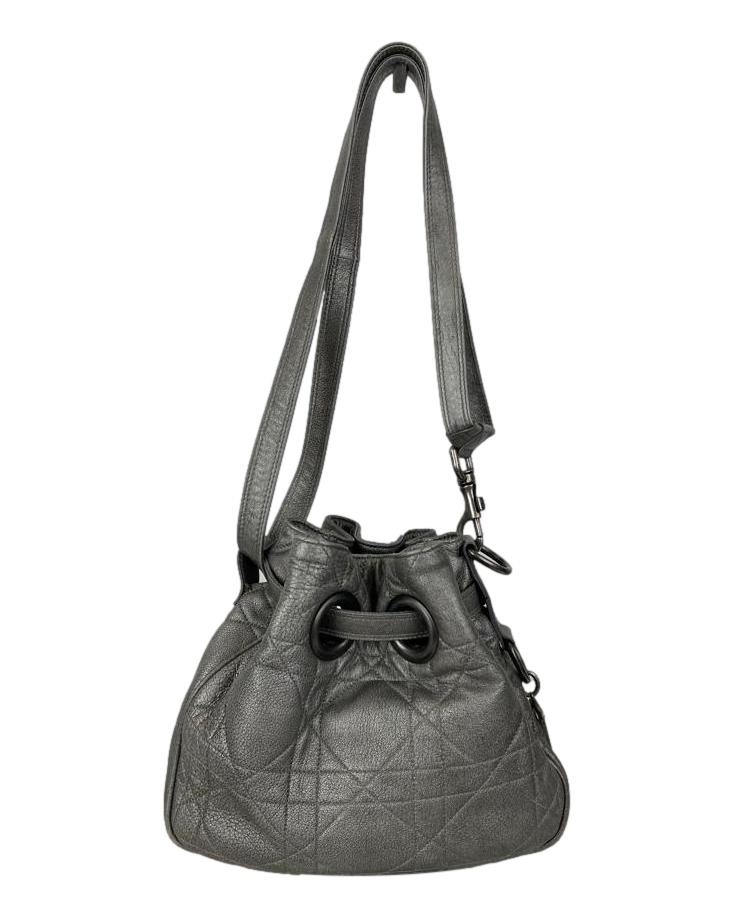 CHRISTIAN DIOR Quilted Leather Cannage Drawstring Tote Bag