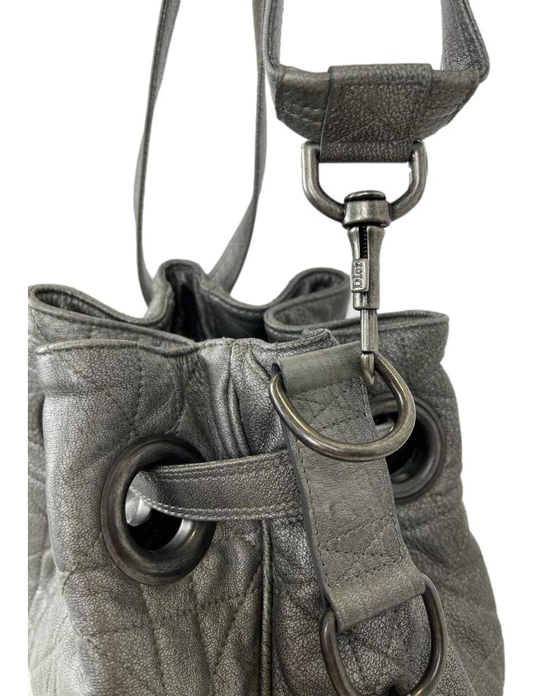 CHRISTIAN DIOR Quilted Leather Cannage Drawstring Tote Bag