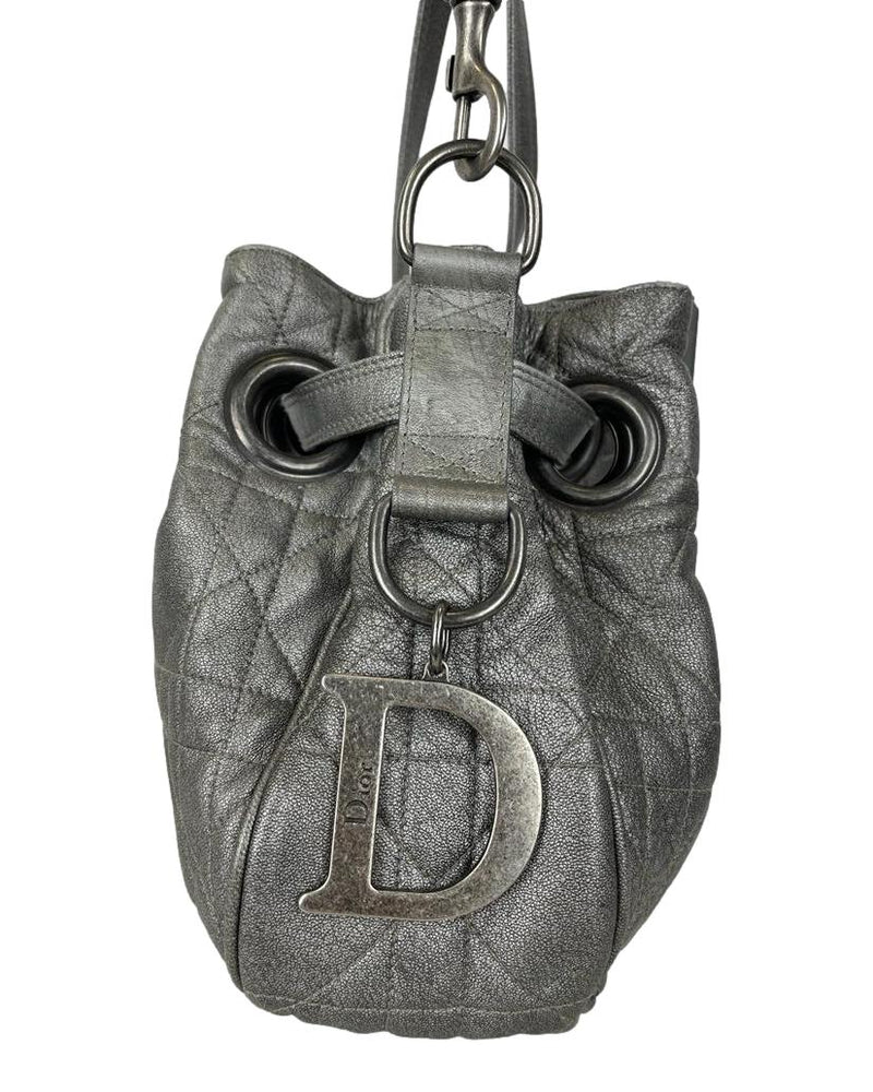 CHRISTIAN DIOR Quilted Leather Cannage Drawstring Tote Bag