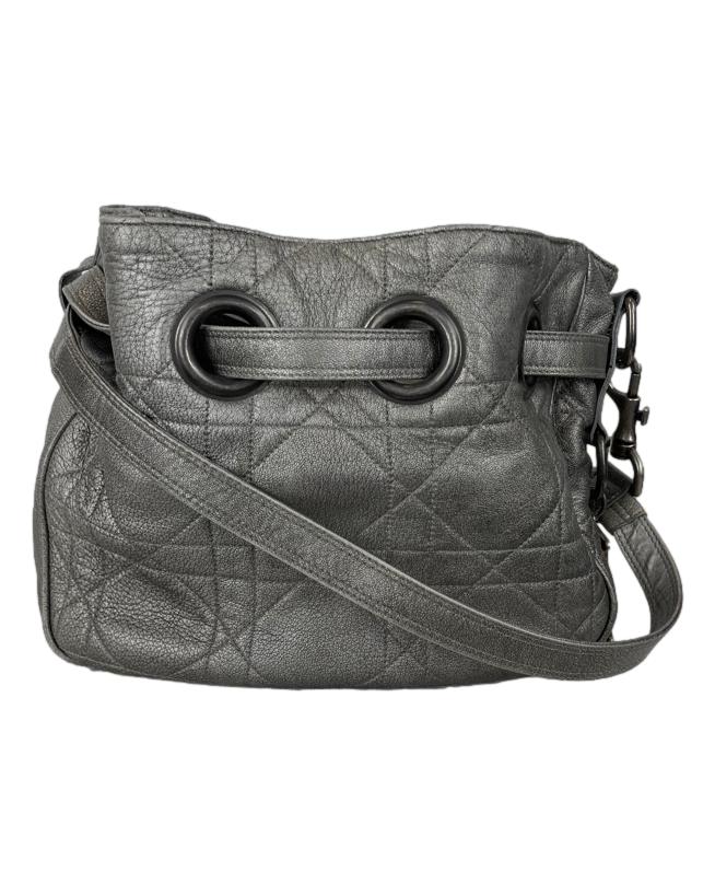 CHRISTIAN DIOR Quilted Leather Cannage Drawstring Tote Bag