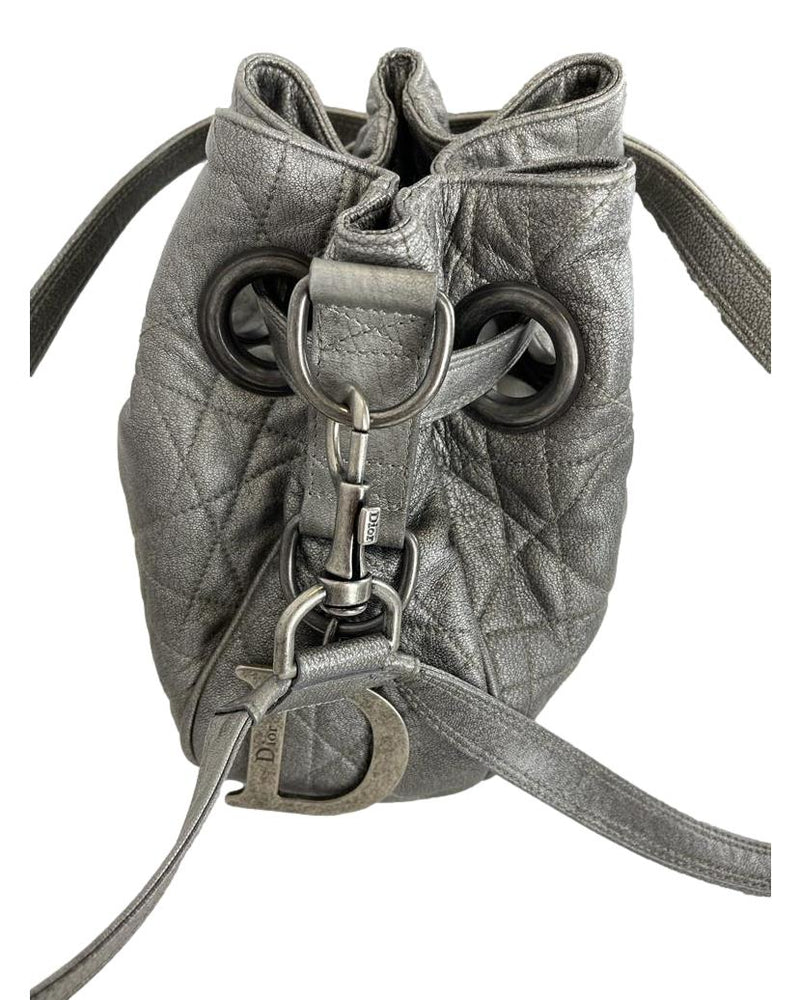 CHRISTIAN DIOR Quilted Leather Cannage Drawstring Tote Bag
