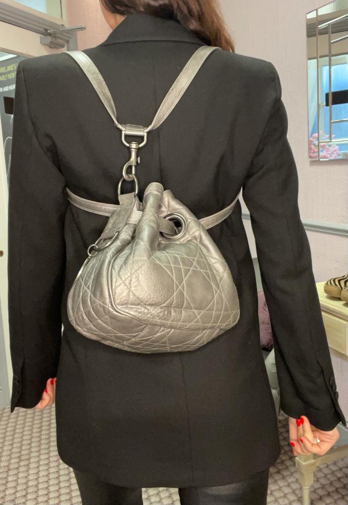 CHRISTIAN DIOR Quilted Leather Cannage Drawstring Tote Bag