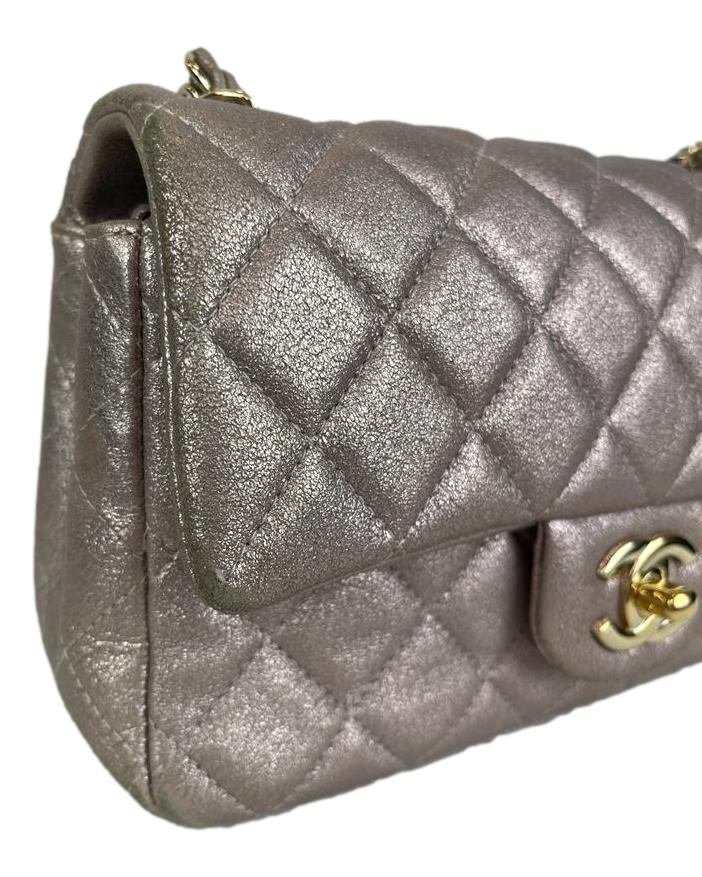 CHANEL Metallic Pink Goatskin Quilted Mini Rectangular Flap Bag