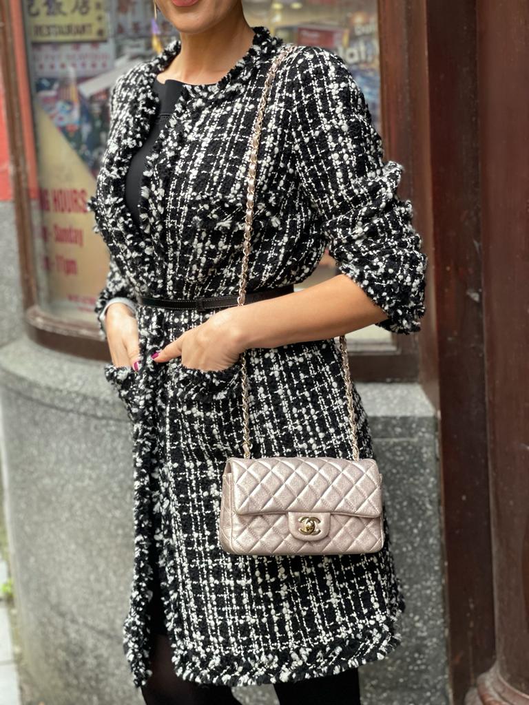CHANEL Metallic Pink Goatskin Quilted Mini Rectangular Flap Bag