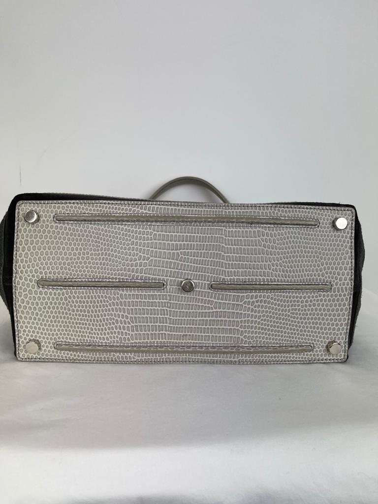 YVES SAINT LAURENT Tricolor Lizard Embossed Leather and Suede Top Handle Bag