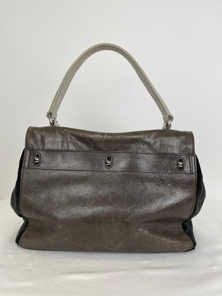 YVES SAINT LAURENT Tricolor Lizard Embossed Leather and Suede Top Handle Bag