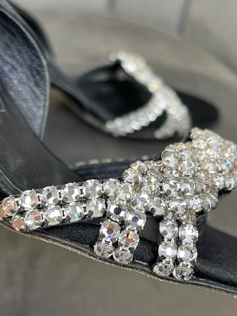 GINA Leather Crystal Embellished Slingback Sandals Size 4