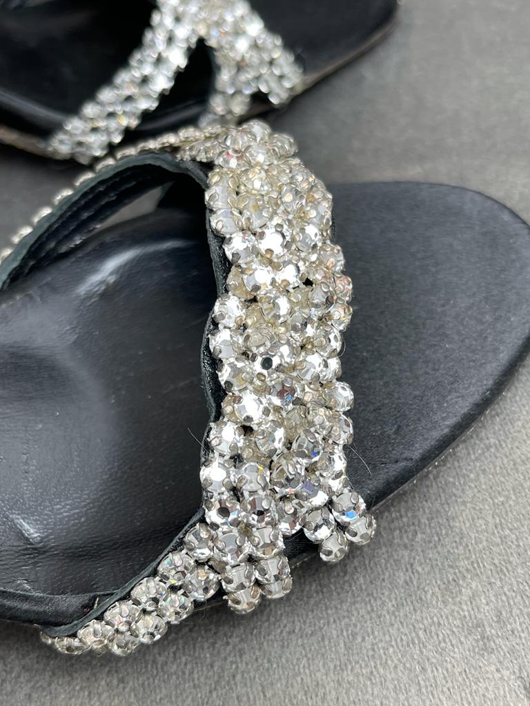 GINA Leather Crystal Embellished Slingback Sandals Size 4