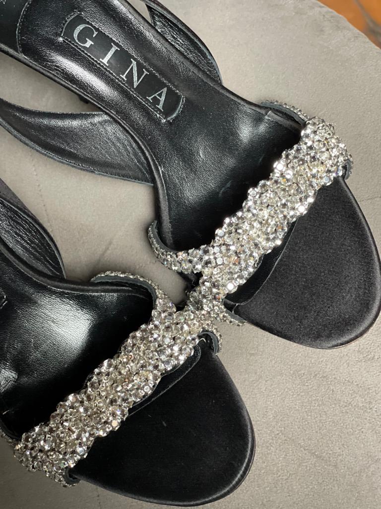 GINA Leather Crystal Embellished Slingback Sandals Size 4