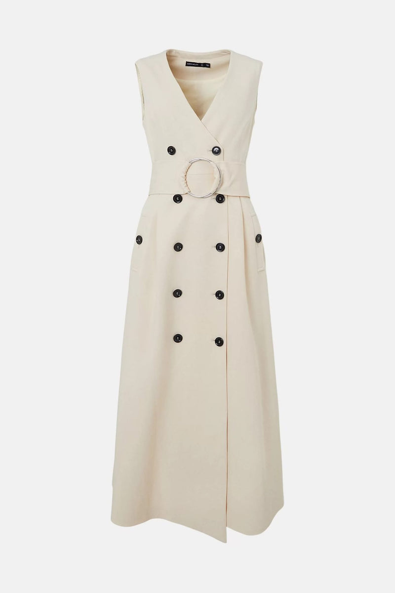 KAREN MILLEN Clean Tailored Belted Ring Midi Dress Size XS