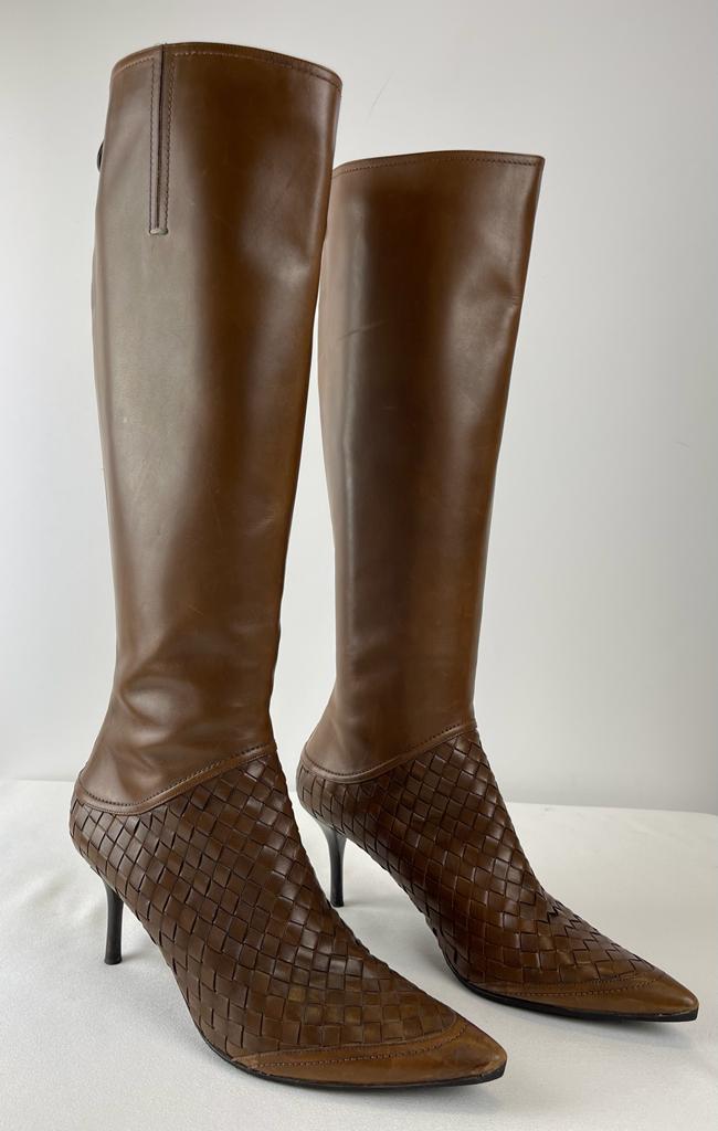 BOTTEGA VENETA Intrecciato Leather Knee-high Boots Size UK 5-6