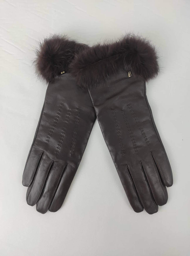 BASLER Dark Brown Fur Trim Gloves