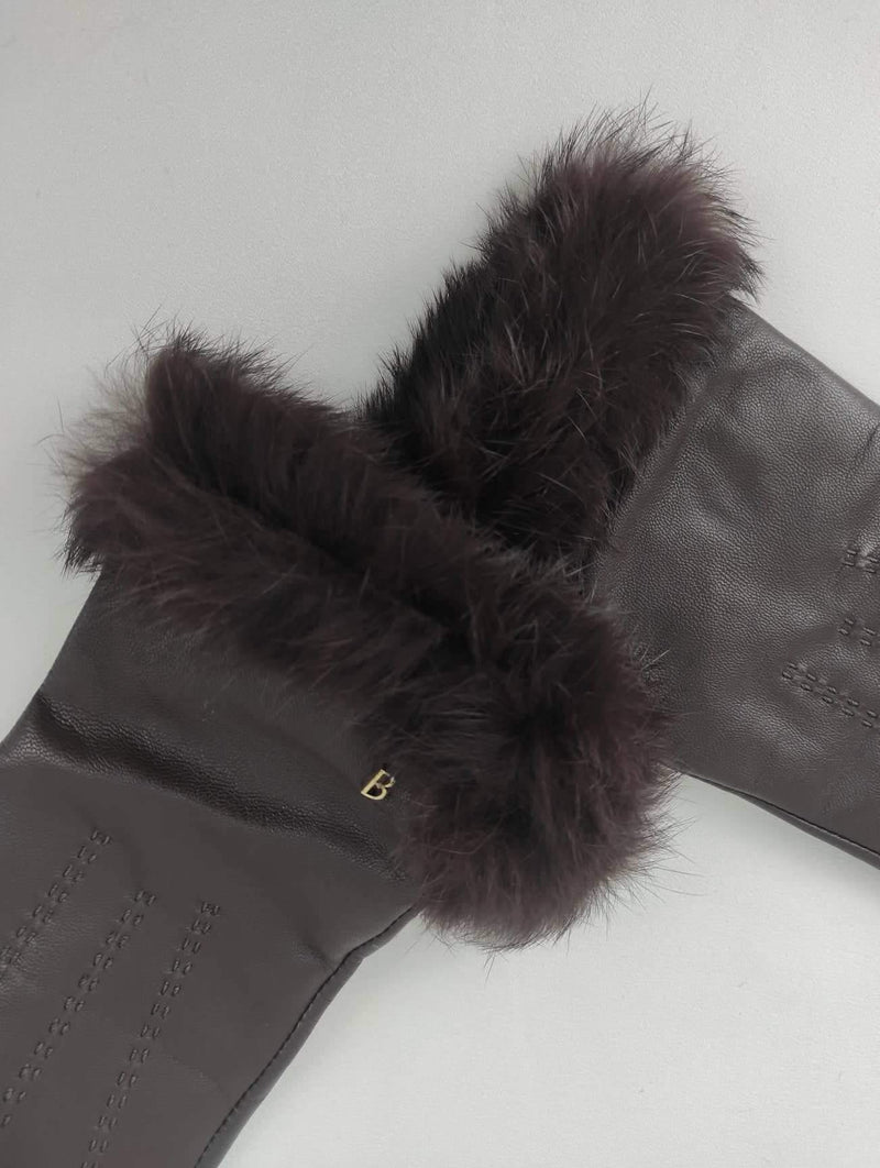 BASLER Dark Brown Fur Trim Gloves