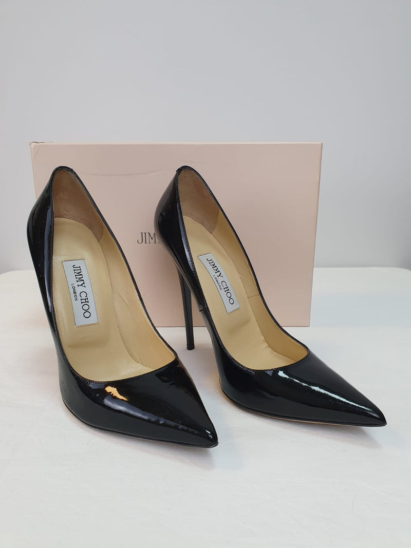 JIMMY CHOO Anouk Black Patent Leather Heels Size UK 5.5