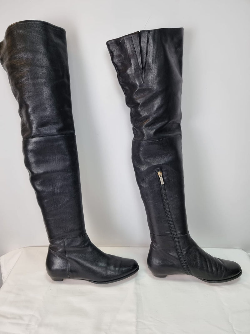 JIMMY CHOO Blk Leather Boots Size 4