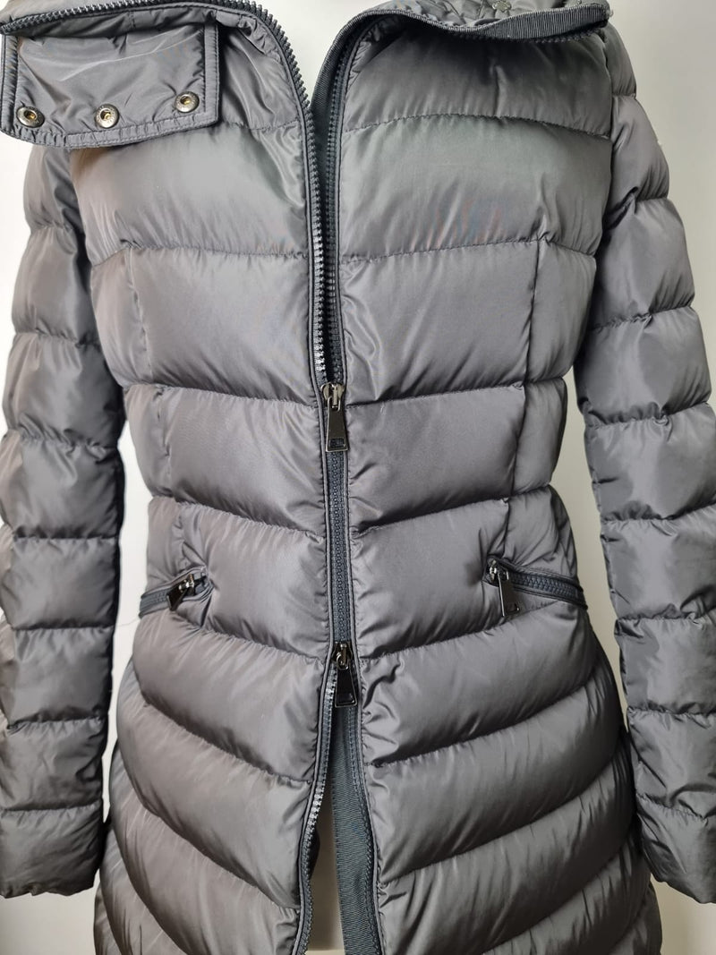 MONCLER Grey Quilted Long Puffer Size 1