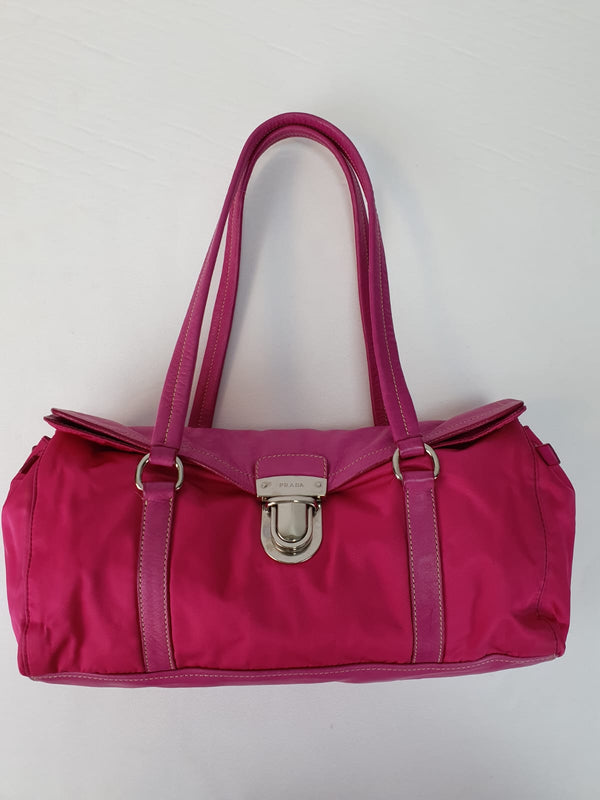 PRADA Pink Nylon and Leather Shoulder Bag