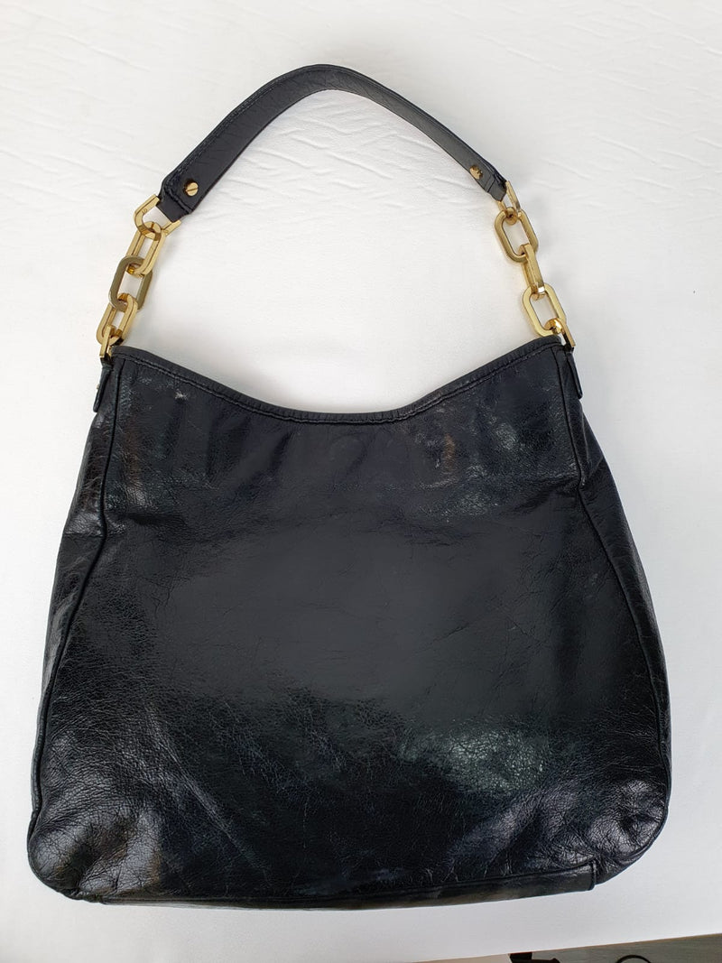 TORY BURCH Black Crinkled Leather Hobo Bag