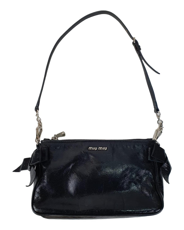 MIU MIU Crinkled Leather Black Shoulder Bag